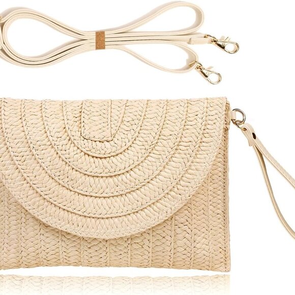 Straw Clutch Handbag Summer Beach Straw Purse for Women woven Envelope Bag - Picture 1 of 9